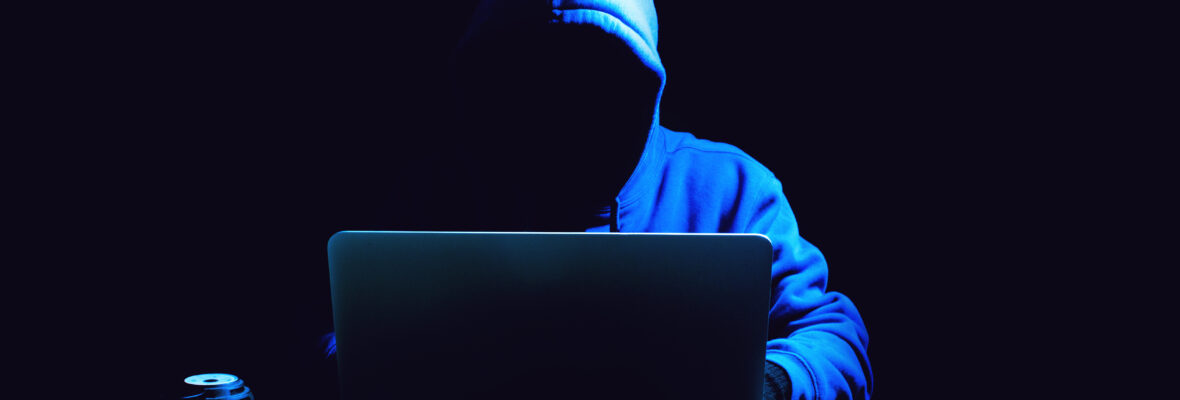 hacker man terrorist with virus computer attack to server network system online in data internet security hacking ai concept